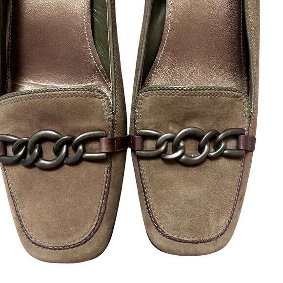 Cole Haan Brown Suede Chain Pumps 8B – Classic Square Toe Kitten Heels Workwear - Picture 3 of 8